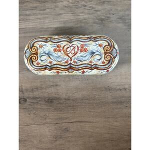 Brighton Blue, Brown, & Orange Sunglass Tin Foam Padded Inside w/Tag, Hinged Lid